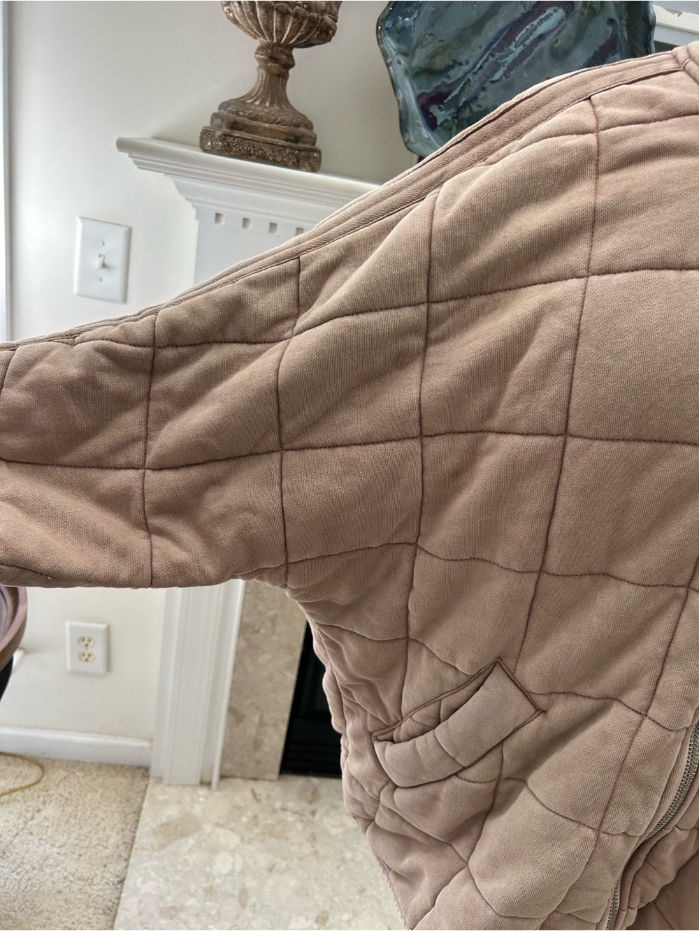 Free People Quilted Diamond, Dolman Knit Jacket in Tan - Picture 4 of 9